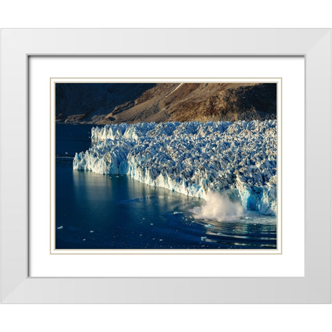 Ice calving. Knud Rasmussen Glacier-Sermiligaaq Fjord- Ammassalik- Danish Territory. White Modern Wood Framed Art Print with Double Matting by Zwick, Martin