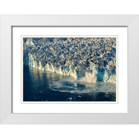 Ice calving. Knud Rasmussen Glacier-Sermiligaaq Fjord- Ammassalik- Danish Territory. White Modern Wood Framed Art Print with Double Matting by Zwick, Martin