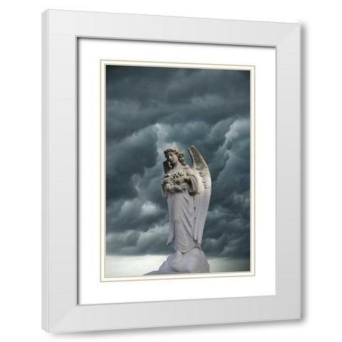 Artistic creation of angel and dark clouds White Modern Wood Framed Art Print with Double Matting by Zuckerman, Jim