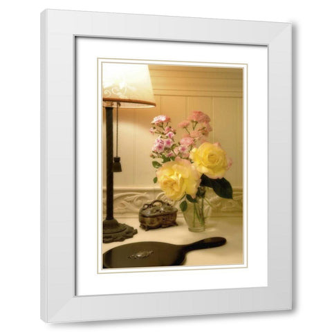 Flower arrangement next to lamp White Modern Wood Framed Art Print with Double Matting by Paulson, Don