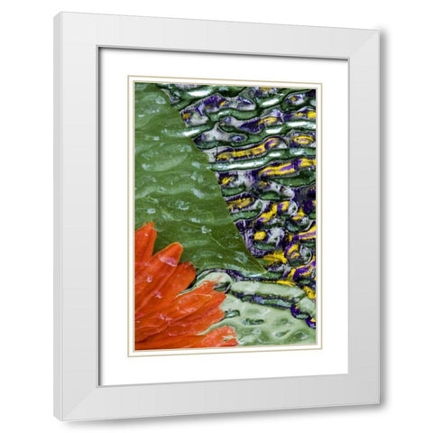 Flowers and leaves in pattern under glass White Modern Wood Framed Art Print with Double Matting by Rotenberg, Nancy