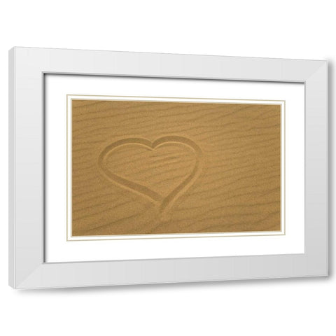 Heart outline drawn in sand White Modern Wood Framed Art Print with Double Matting by Paulson, Don