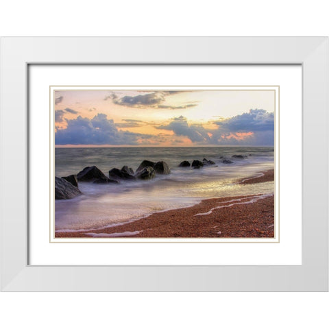 Atlantic Ocean Beach at Sunrise White Modern Wood Framed Art Print with Double Matting by Miller, Anna