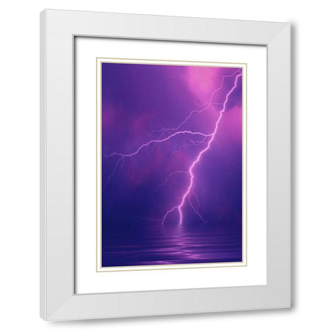 Lightning bolts over water White Modern Wood Framed Art Print with Double Matting by Satushek, Steve