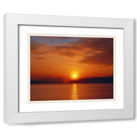 Sunset over the Olympic Mountains, WA, USA White Modern Wood Framed Art Print with Double Matting by Terrill, Steve