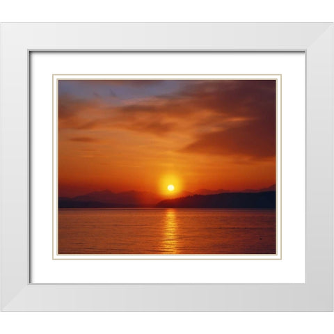 Sunset over the Olympic Mountains, WA, USA White Modern Wood Framed Art Print with Double Matting by Terrill, Steve