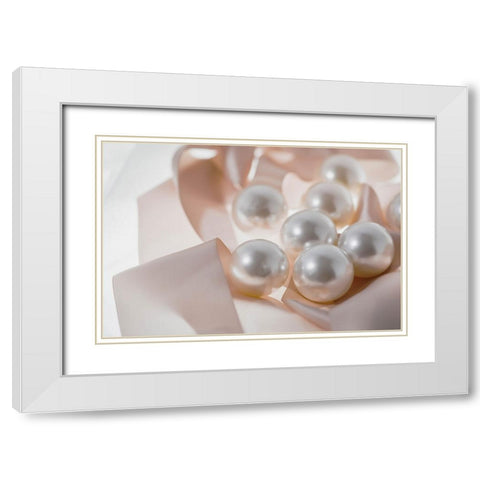 Pearls and ribbons White Modern Wood Framed Art Print with Double Matting by Muench, Zandria