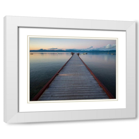 Fiji-Vanua Levu Long wooden pier White Modern Wood Framed Art Print with Double Matting by Merrill Images