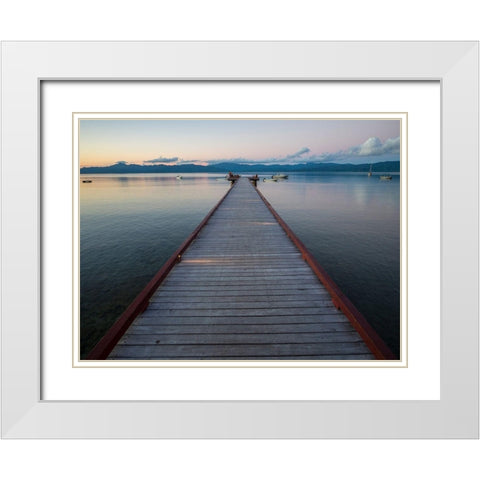 Fiji-Vanua Levu Long wooden pier White Modern Wood Framed Art Print with Double Matting by Merrill Images