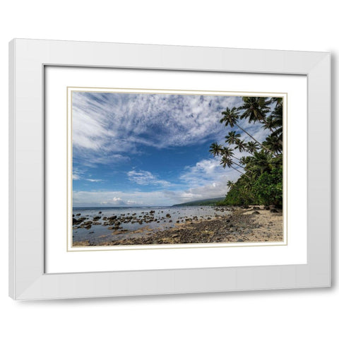 Fiji-Taveuni Island Beach with palm trees and white clouds White Modern Wood Framed Art Print with Double Matting by Merrill Images