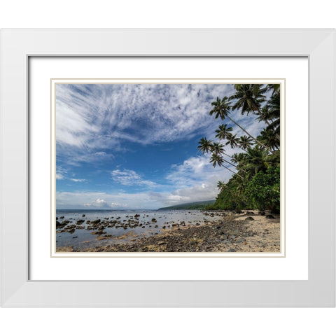 Fiji-Taveuni Island Beach with palm trees and white clouds White Modern Wood Framed Art Print with Double Matting by Merrill Images