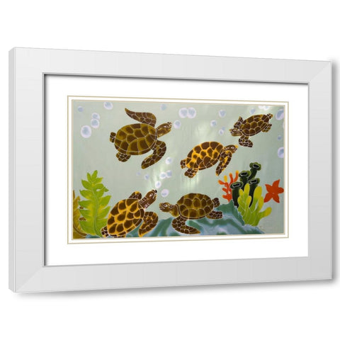 French Polynesia, Bora Bora Tutle painted fabric White Modern Wood Framed Art Print with Double Matting by Kaveney, Wendy