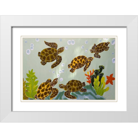 French Polynesia, Bora Bora Tutle painted fabric White Modern Wood Framed Art Print with Double Matting by Kaveney, Wendy