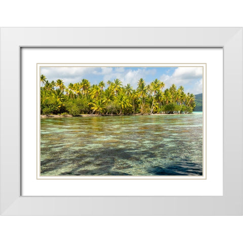 French Polynesia- Tahaa. Ocean corals and tropical forest. White Modern Wood Framed Art Print with Double Matting by Jaynes Gallery