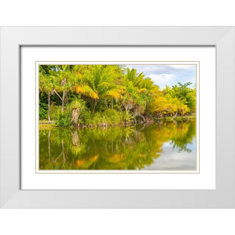 French Polynesia- Tahaa. Tropical lagoon and jungle. White Modern Wood Framed Art Print with Double Matting by Jaynes Gallery