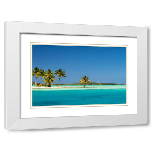French Polynesia- Bora Bora. Motu Tane private island in lagoon. White Modern Wood Framed Art Print with Double Matting by Jaynes Gallery