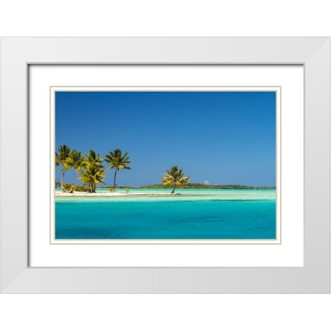 French Polynesia- Bora Bora. Motu Tane private island in lagoon. White Modern Wood Framed Art Print with Double Matting by Jaynes Gallery