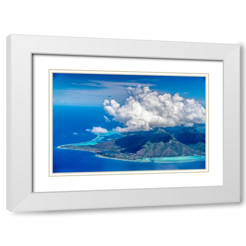 French Polynesia- Moorea. Aerial view of island. White Modern Wood Framed Art Print with Double Matting by Jaynes Gallery