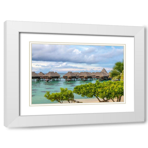 French Polynesia- Moorea. Overwater bungalows. White Modern Wood Framed Art Print with Double Matting by Jaynes Gallery