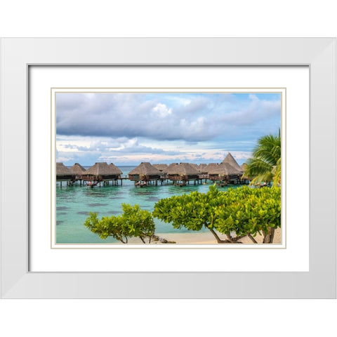 French Polynesia- Moorea. Overwater bungalows. White Modern Wood Framed Art Print with Double Matting by Jaynes Gallery