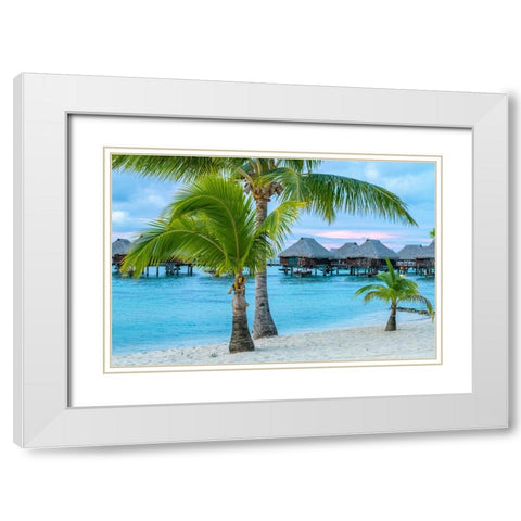 French Polynesia- Moorea. Overwater bungalows White Modern Wood Framed Art Print with Double Matting by Jaynes Gallery