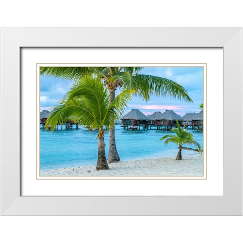 French Polynesia- Moorea. Overwater bungalows White Modern Wood Framed Art Print with Double Matting by Jaynes Gallery