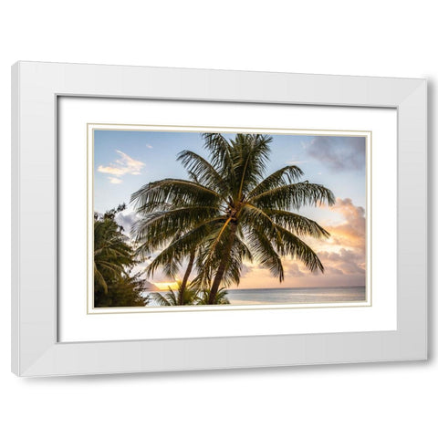 French Polynesia- Moorea. Sunset on island and ocean. White Modern Wood Framed Art Print with Double Matting by Jaynes Gallery