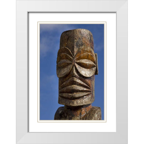 French Polynesia, Cook Islands, Avarua Tiki face White Modern Wood Framed Art Print with Double Matting by Kaveney, Wendy