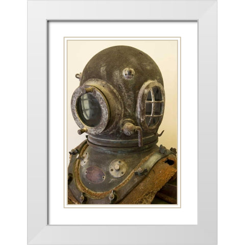 French Polynesia, Rarotonga Antique helmet White Modern Wood Framed Art Print with Double Matting by Kaveney, Wendy