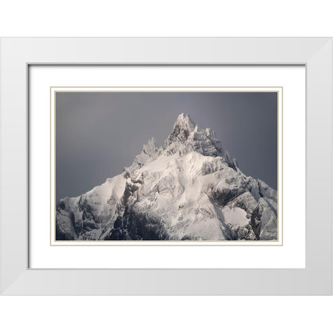 South America-Argentina-Tierra del Fuego Snowy peak of Mt Olivia  White Modern Wood Framed Art Print with Double Matting by Jaynes Gallery