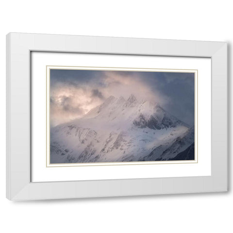 South America-Argentina-Tierra del Fuego Snowy peak of Mt Olivia  White Modern Wood Framed Art Print with Double Matting by Jaynes Gallery