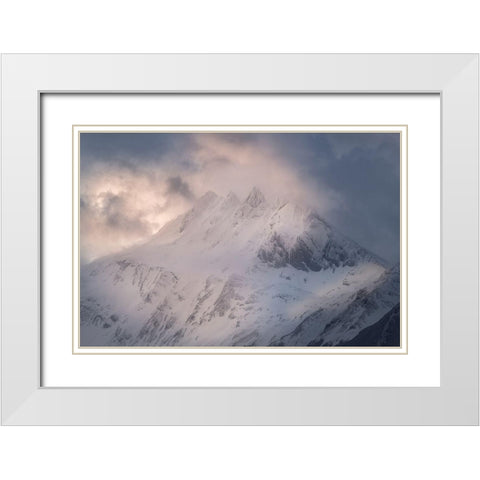 South America-Argentina-Tierra del Fuego Snowy peak of Mt Olivia  White Modern Wood Framed Art Print with Double Matting by Jaynes Gallery