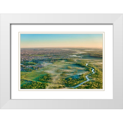 Landing path to Ezeiza EZE Buenos Aires International Airport  White Modern Wood Framed Art Print with Double Matting by Molinari, Michele