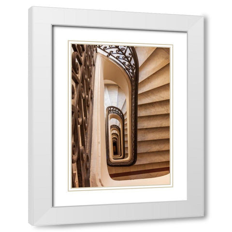 Argentina- Buenos Aires. Spiral staircase. White Modern Wood Framed Art Print with Double Matting by Haseltine, Tom