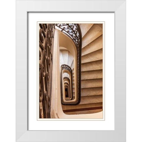 Argentina- Buenos Aires. Spiral staircase. White Modern Wood Framed Art Print with Double Matting by Haseltine, Tom