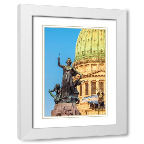 Argentina- Buenos Aires. Statue in front of Capitol building. White Modern Wood Framed Art Print with Double Matting by Haseltine, Tom