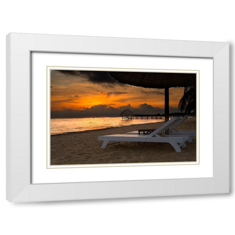 Belize-Sunrise over the Caribbean Ocean White Modern Wood Framed Art Print with Double Matting by Norring, Tom