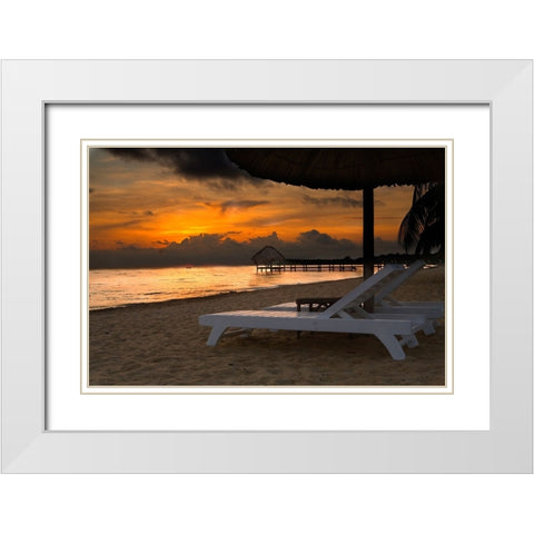 Belize-Sunrise over the Caribbean Ocean White Modern Wood Framed Art Print with Double Matting by Norring, Tom