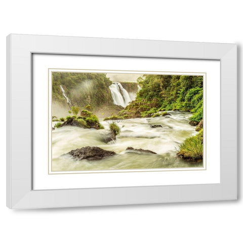 Brazil-Iguazu Falls Landscape of waterfalls  White Modern Wood Framed Art Print with Double Matting by Jaynes Gallery