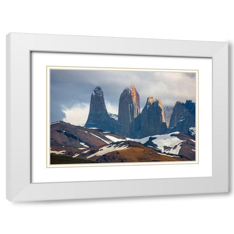 These are the source for the name of the park- the towers-or Torres of Paine White Modern Wood Framed Art Print with Double Matting by Ostrowitz, Mallorie