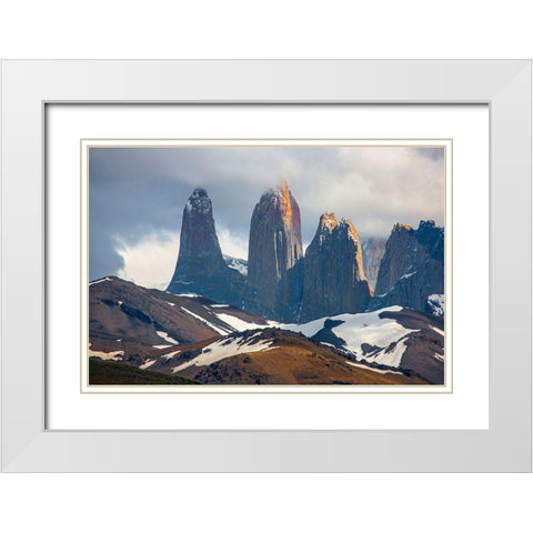 These are the source for the name of the park- the towers-or Torres of Paine White Modern Wood Framed Art Print with Double Matting by Ostrowitz, Mallorie