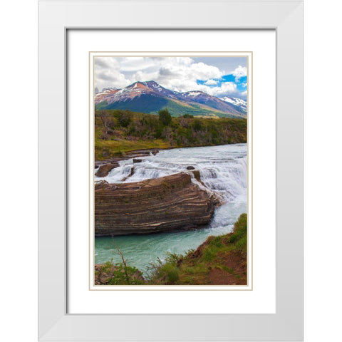 Located with Parc Nacional Torres del Paine-this lake has a runoff through rocks creating rapids White Modern Wood Framed Art Print with Double Matting by Ostrowitz, Mallorie