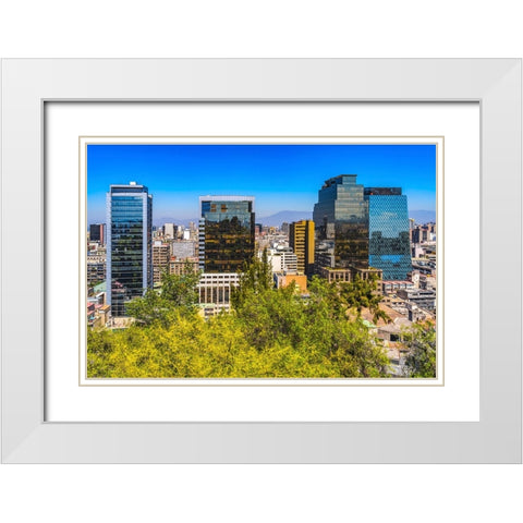 Modern and old buildings overview Vitacura Highway Mountains-Santiago-Chile White Modern Wood Framed Art Print with Double Matting by Perry, William