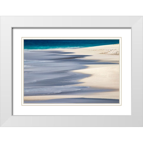 Surf pattern washing up on white sandy beach-Espanola Island-Galapagos Islands-Ecuador White Modern Wood Framed Art Print with Double Matting by Jones, Adam
