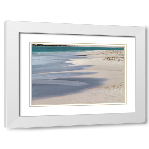 Surf pattern washing up on white sandy beach-Espanola Island-Galapagos Islands-Ecuador White Modern Wood Framed Art Print with Double Matting by Jones, Adam