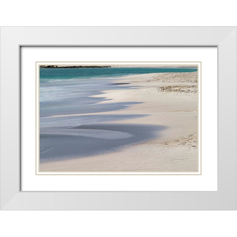 Surf pattern washing up on white sandy beach-Espanola Island-Galapagos Islands-Ecuador White Modern Wood Framed Art Print with Double Matting by Jones, Adam
