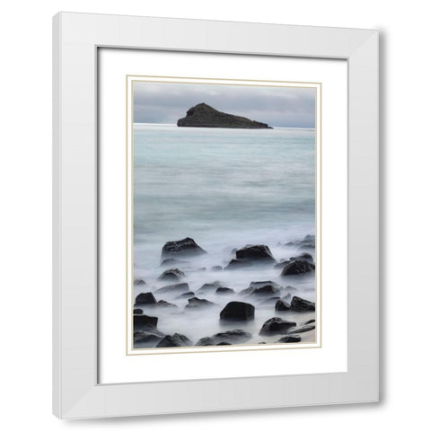 Waves crashing over lava rocks on shoreline of Espanola Island-Galapagos Islands-Ecuador White Modern Wood Framed Art Print with Double Matting by Jones, Adam