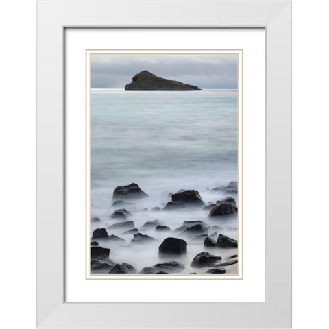 Waves crashing over lava rocks on shoreline of Espanola Island-Galapagos Islands-Ecuador White Modern Wood Framed Art Print with Double Matting by Jones, Adam