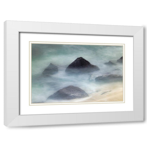 Waves crashing over lava rocks on shoreline of Espanola Island-Galapagos Islands-Ecuador White Modern Wood Framed Art Print with Double Matting by Jones, Adam