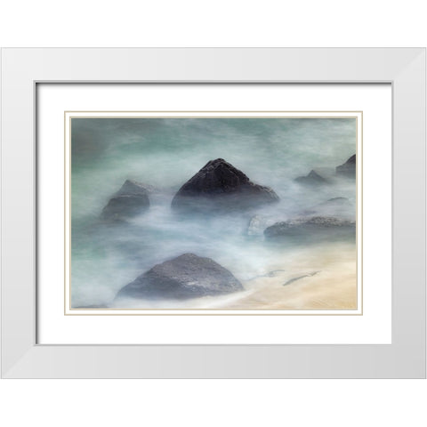 Waves crashing over lava rocks on shoreline of Espanola Island-Galapagos Islands-Ecuador White Modern Wood Framed Art Print with Double Matting by Jones, Adam